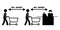 6ft. Apart Apart Stick Figure with Cart Trolley at Checkout Counter Cashier Line Queue. Vector File