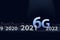6G network digital hologram and internet of things on dark blue background. 6G network wireless systems. 6G New generation
