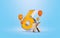 6k followers celebration social media banner with orange balloon blue background