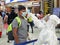 6th June 2020- Bagdogra Airport,Siliguri, West Bengal, India-Passengers in protective gear being themal scanned for covid