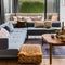 7 A bohemian-inspired living room with a mix of patterned and textured finishes, a low sectional sofa, and a mix of patterned an