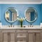 7 A coastal-themed bathroom with light blue walls, seashell accents, and a nautical mirror4, Generative AI