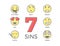 7 deadly sins represented by seven emoticon character expressions. Vector thin line icon illustrations. Colorful outline effect.