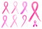 7 different breast cancer ribbons in brush strokes