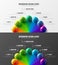 7 element business data visualization design layout. Amazing colorful 3D balls corporate statistics infographic set.