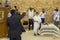 7 May 2018 Worshippers taking part in an open air Jewish Bar Miztvah ceremony on the site of the old synagogue at Masada