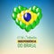 7 september, brazil independence day, vector template. Heart shaped balloons in brazilian flag colors. Blue sky background