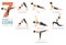 7 Yoga poses or asana posture for workout in core connection concept. Women exercising for body stretching. Fitness infographic.