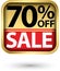 70% off sale golden label with red ribbon,vector illustration