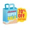 70% off summer super sale shopping bag icon with text label vector design