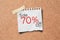 70% sale off promotion paper post on Cork Board