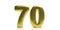 70 Seventy number. Glossy, sparkling and gold color balloon of numeral 70 isolated on white backdrop. 3d illustration