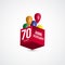 70 Years Anniversary Celebration 3 D Box Vector Label Logo Template Design Illustration