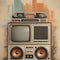 70s 80s hifi audio video equipment retro vintage illustration on old paper