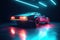 a 70s concept car running on a runway in space amazing beautiful lighting AI generated