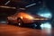 a 70s concept car running on a runway in space amazing beautiful lighting AI generated