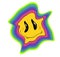 70s retro groovy melting smiley face illustration with rainbow. Distorted yellow face. Hippie groovy smile character