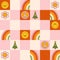70s retro seamless pattern with groovy trippy grid.