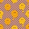 70s retro seamless pattern with hippie groovy melting smile faces. Melting Smiles on checkerboard background.