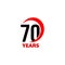 70th Anniversary abstract vector logo. Seventy Happy birthday day icon. Black numbers in red arc with text 70 years.