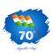70th text with wavy tricolor Flag on Indian Famous Monuments with blue brush stoke effect background.