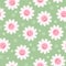 70â€™s cute seamless smiling daisy repeat pattern with  flowers. Floral hippie pastel vector background.