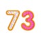73 number sweet glazed doughnut vector illustration