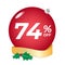 74 percent off. Seventy-four percent discount. Christmas sale banner.