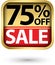 75% off sale golden label with red ribbon,vector illustration