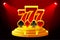 777 and Playing Card Symbols on Stage Podium. Vector illustration for casino, slots, roulette and UI. Icons on separate