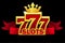 777 slots symbol, jackpot sign with red ribbon and gold crown for ui games.