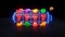 7777 Slot Machine With Fruit Icons. Casino Gambling Concept With Neon Lights - 3D Illustration