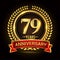 79th golden anniversary logo, with shiny ring and red ribbon, laurel wreath isolated on black background, vector design