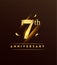 7th anniversary glowing logotype with confetti golden colored isolated on dark background, vector design for greeting card and