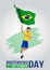 7th September Brazil Independence Day Banner Vector Illustration. man running with Brazilian flag