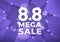 8.8 Mega shopping day sale poster or flyer design. Global shopping world day Sale on purple background.