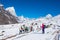 8 April 2018 - Nepal ::trekker are trekking on the snow mountain