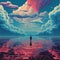 8-bit Pixel Art: Man Gazing At Clouds In Dan Mumford Style