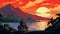 8-bit Pixel Art: Motorcycle Rider By The Lake