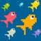 8-Bit Pixel Art Multicolored Fish, Seamless Background Tile