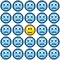 8-bit Pixel Art Sad Faces and One Happy Face Emoji