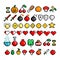 8-bit pixel graphics icon set. 46 different objects used in games. Game assets. Isolated  illustration