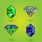 8 bit pixel ruby gemstones and pixel diamonds for game assets