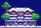 8 bit pixel ski winter resort tourist base chalet house vector