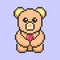 8 bit pixel teddy bear holding a heart. Valentine\\\'s day illustration