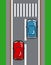 8 bit pixel vertical road with two cars. Illustration of Traffic Road