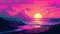 8-bit Synthwave Rabbit On Beach At Sunset In Colorful Pixel-art Style