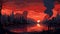 8-bit Wildfire: Colorful Sunset Over Forest In Digital Landscape