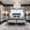 8 A glam master suite with a tufted headboard, mirrored nightstands, and crystal lighting3, Generative AI