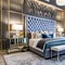 8 A glam master suite with a tufted headboard, mirrored nightstands, and crystal lighting5, Generative AI